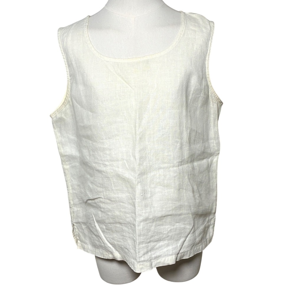 20 South Linen Sleeveless Shell Top Cream Scoop Neck Relaxed Women Large